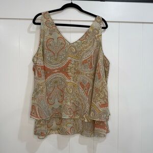 Lane Bryant Paisley Layered Tank Top - Orange, Cream, Brown